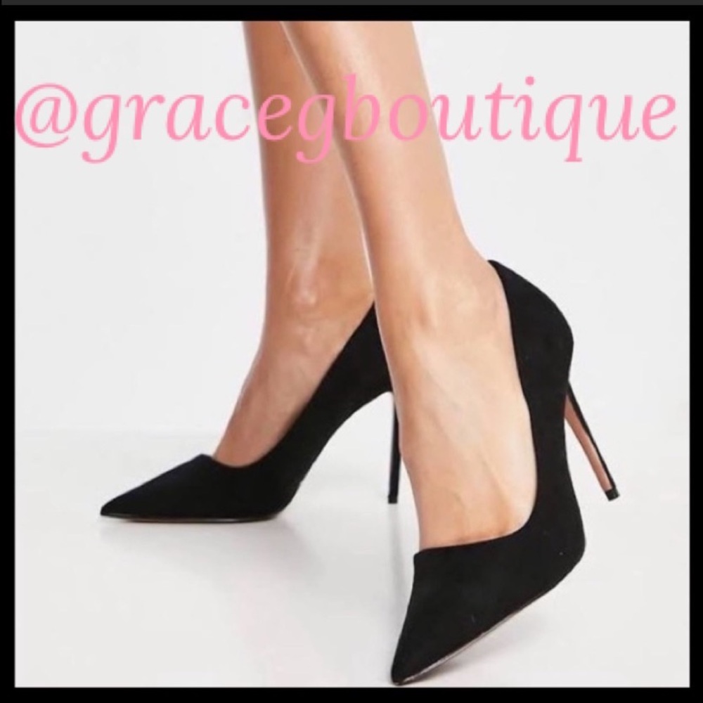 Sexy Stilettos Black Pointed Toe Classic Pumps Suede Heels Women’s Size 7.5